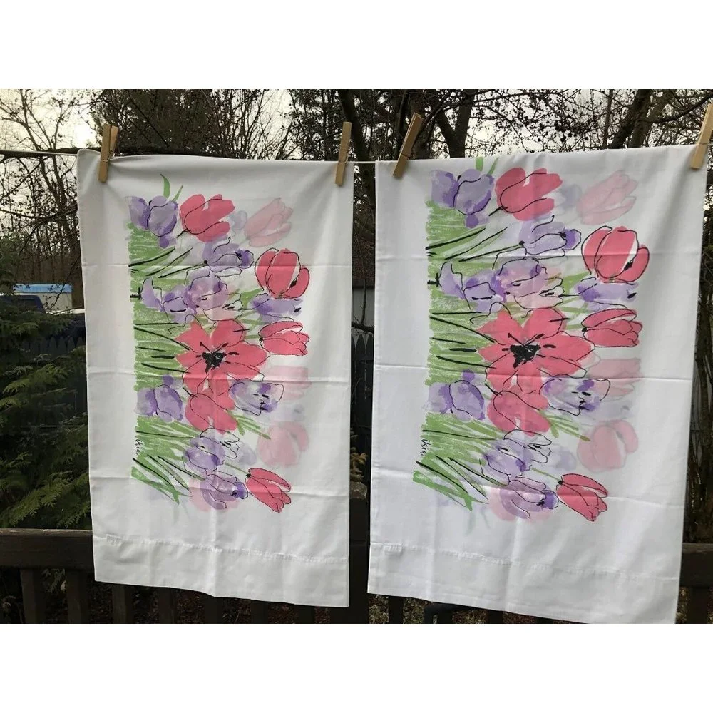 Vintage Vera Neumann Burlington Sheet Set Full Size Pink Poppy Tulips Flowers